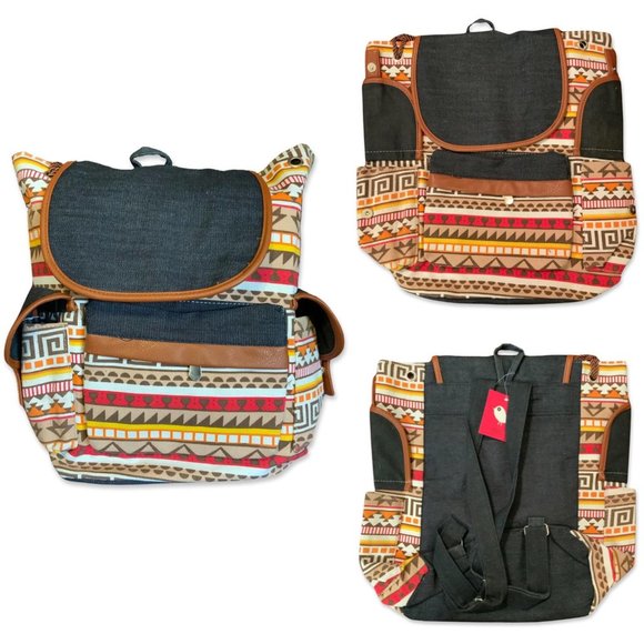 Chic. Fashion Boho Mini Backback Drawstring Snap Zipper Pocket (OSFM)(Multi) - Picture 1 of 9